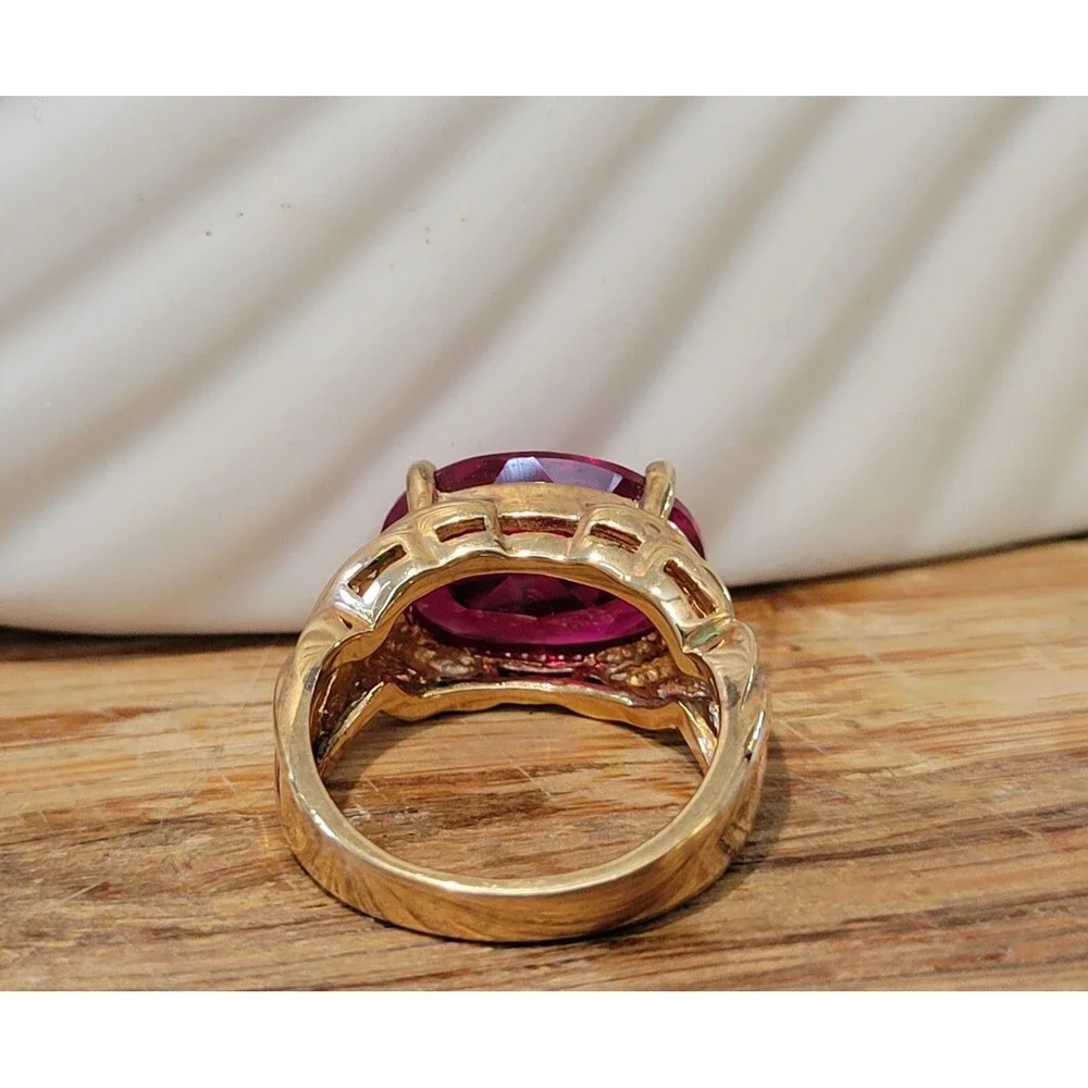 Lab Created Ruby Ring, Gold Plated, 925 Sterling Silver - Size 5 - 1980s